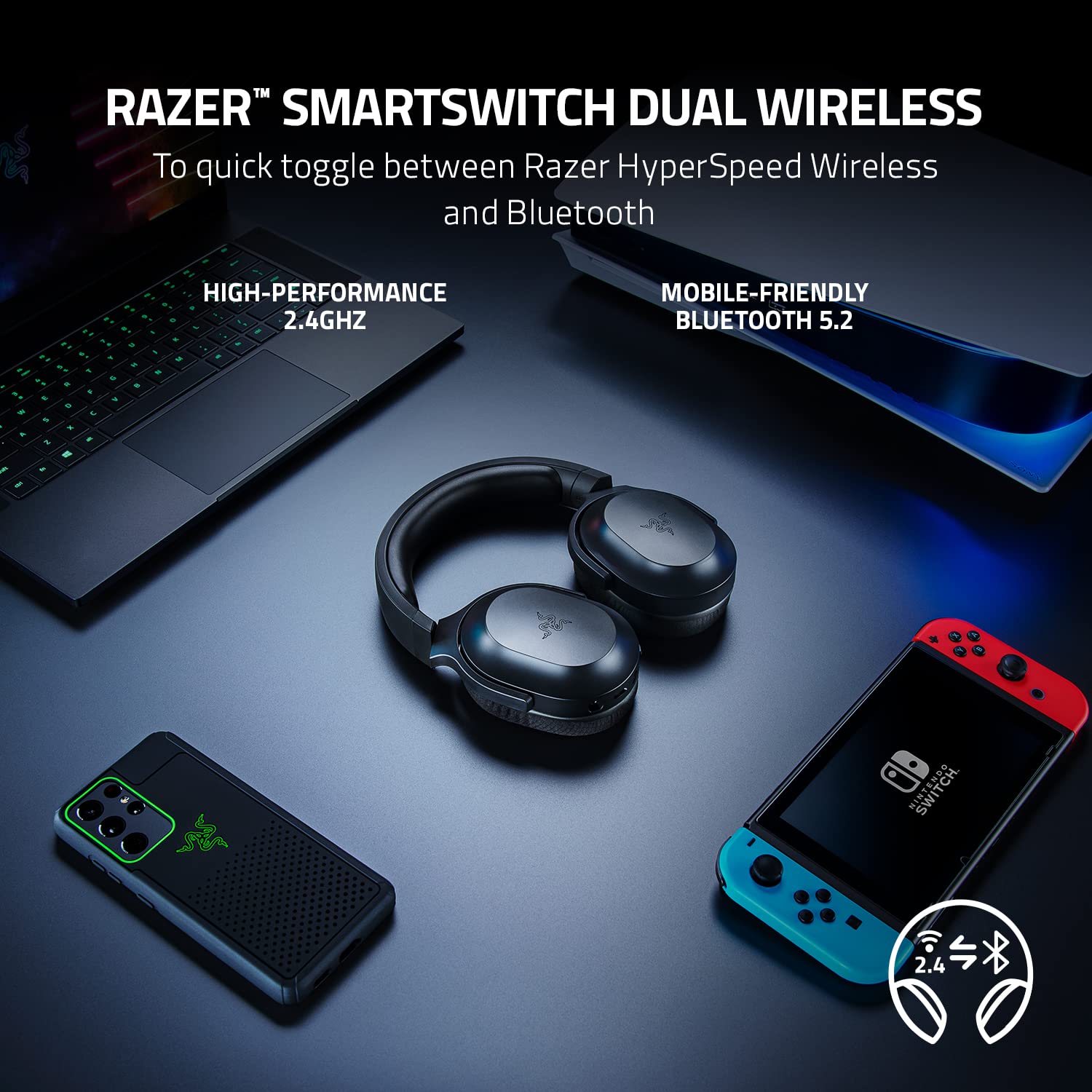 Barracuda X Hyperspeed Wireless Gaming & Mobile Headset, 250G Ergonomic Design, 40mm Drivers, Bluetooth, Smartswitch, Detachable Mic, For PC / Playstation, Black | RZ04-04430100-R3M1