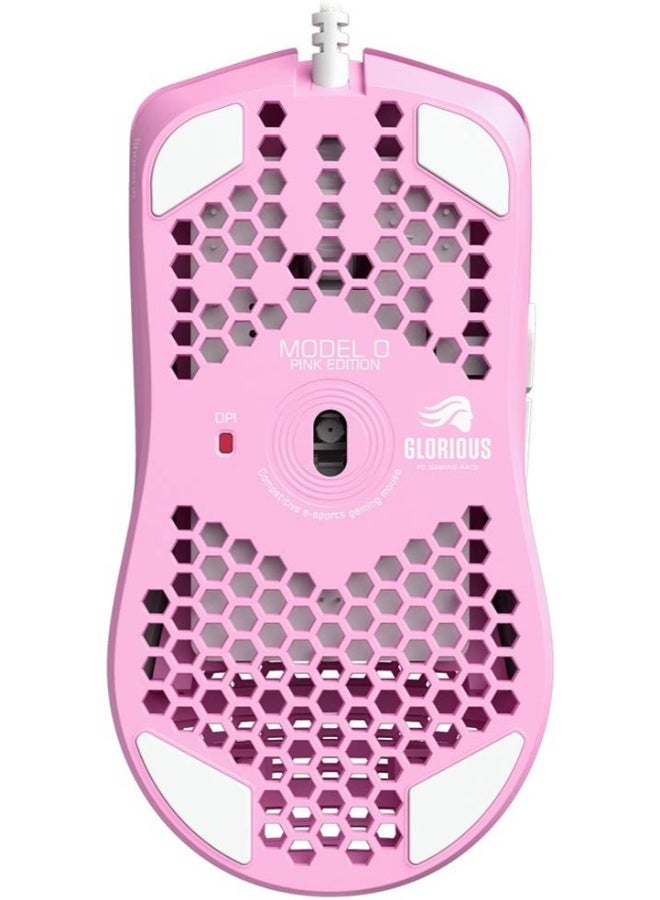 Glorious Model O Wired Gaming Mouse, Pixart PMW-3360 Sensor, 250+ IPS Tacking Speed, 6 Buttons, Up to 12000 DPI, 1ms Polling Rate, USB-A 2.0 Connector, 2m Cable Length, Pink