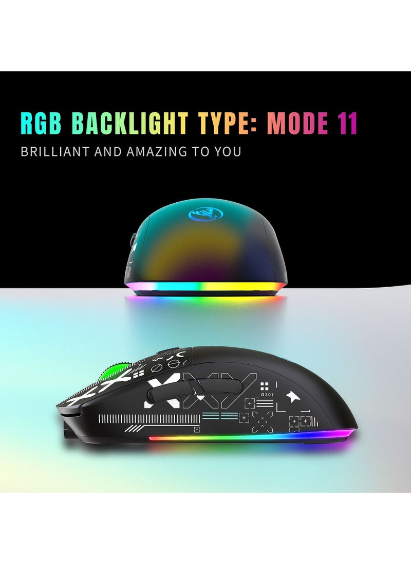 HXSJ NEW T90 Three-Mode 2.4G Water Transfer Wireless Mouse RGB Light-Emitting Wireless Game TYPE-C Charging Mouse