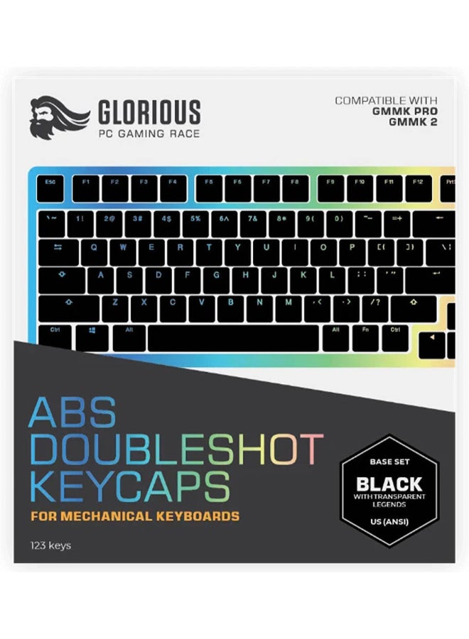 Glorious PC Gaming Race GMMK ABS Doubleshot V2 USA Base Kit, Keycap Set, 123 Keys, Transparent RGB Compatible, OEM Profile, Compatible with All ANSI & ISO* GMMK Models, Black