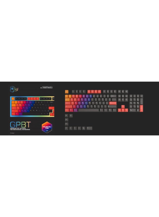 Glorious GPBT Celestial Fire Keycaps - Premium Cherry-Profile 114 Keys Set with Orange & Red Gradient Design - Durable, Readable, Compatible with GMMK Models & Standard Keyboards