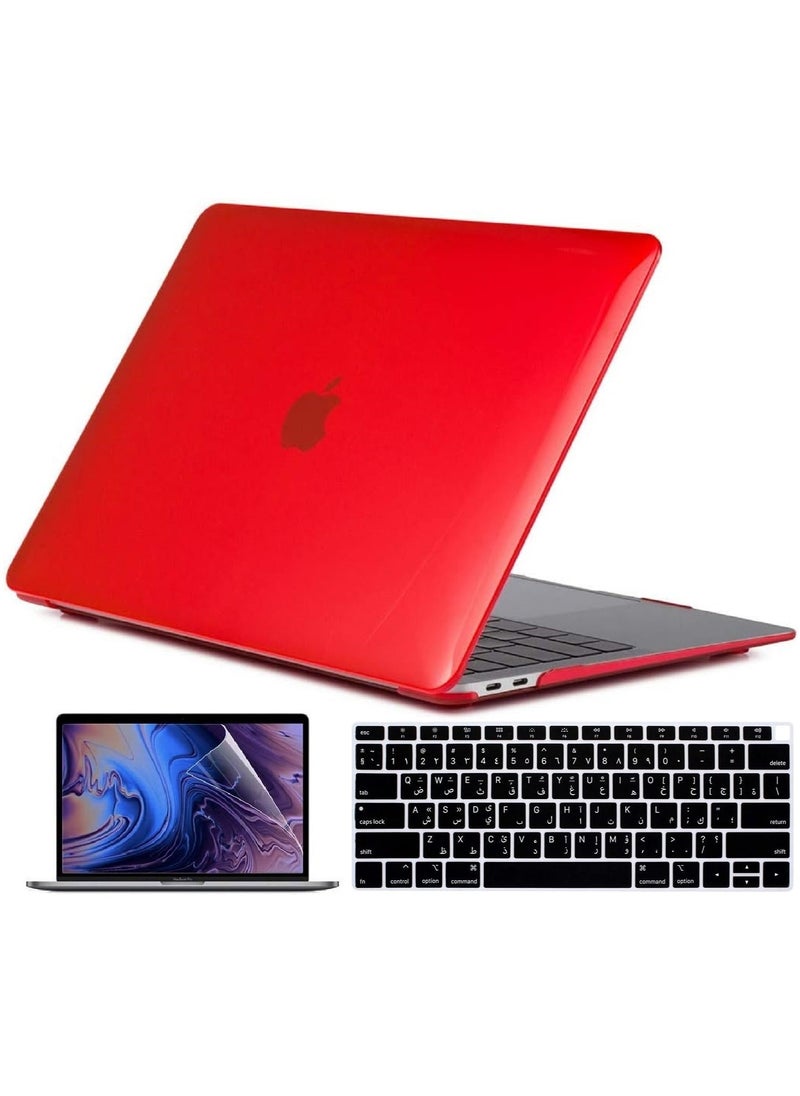 Plastic Hard Shell Case +US Layout Arabic/English Keyboard Cover & Screen Protector Compatible For New MacBook Air 13-Inch with Retina Display & Touch ID Model: A1932  Release 2018/2019