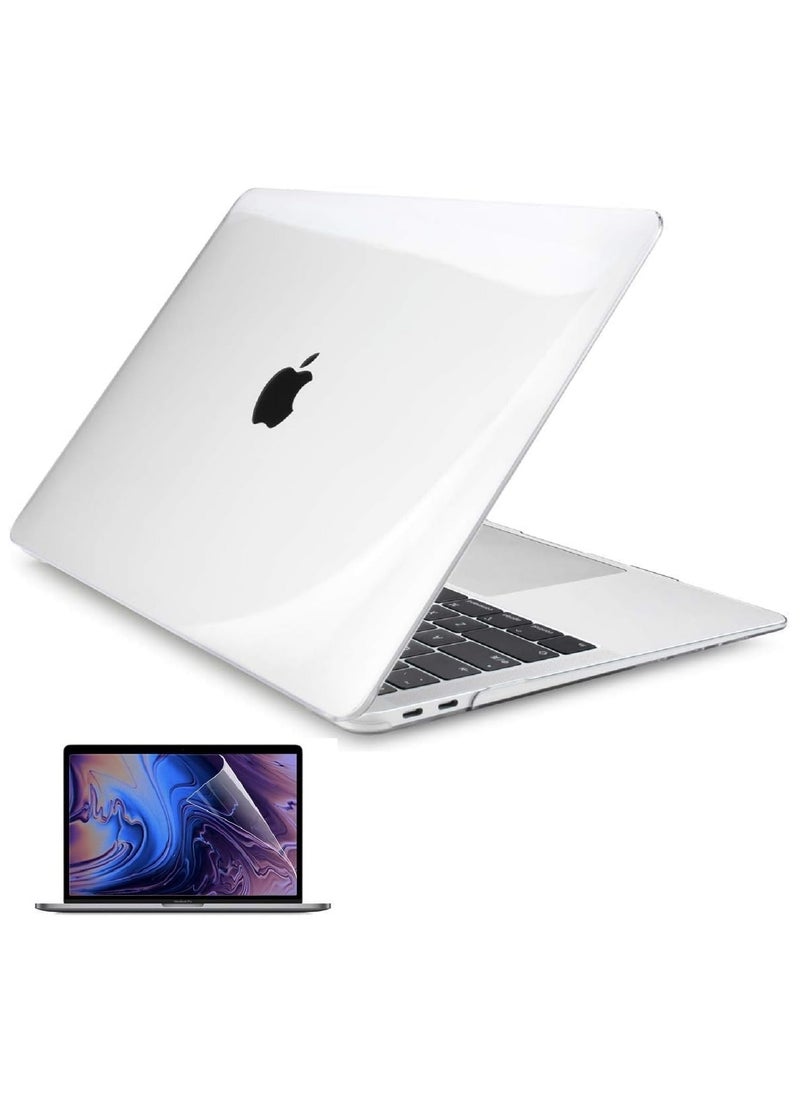 Plastic Hard Shell Case Cover with Screen Protector Compatible for MacBook New Air 13-Inch with Retina Display & Touch ID Model:- M1 A2337/A2179/A1932 Release in 2021/2020/2019/2018, Crystal Clear