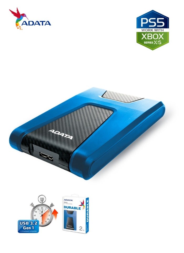 HD650 DURABLE 2TB External HDD | Anti-Shock Hard Drive | Compatible with PS5 XBOX | Blue