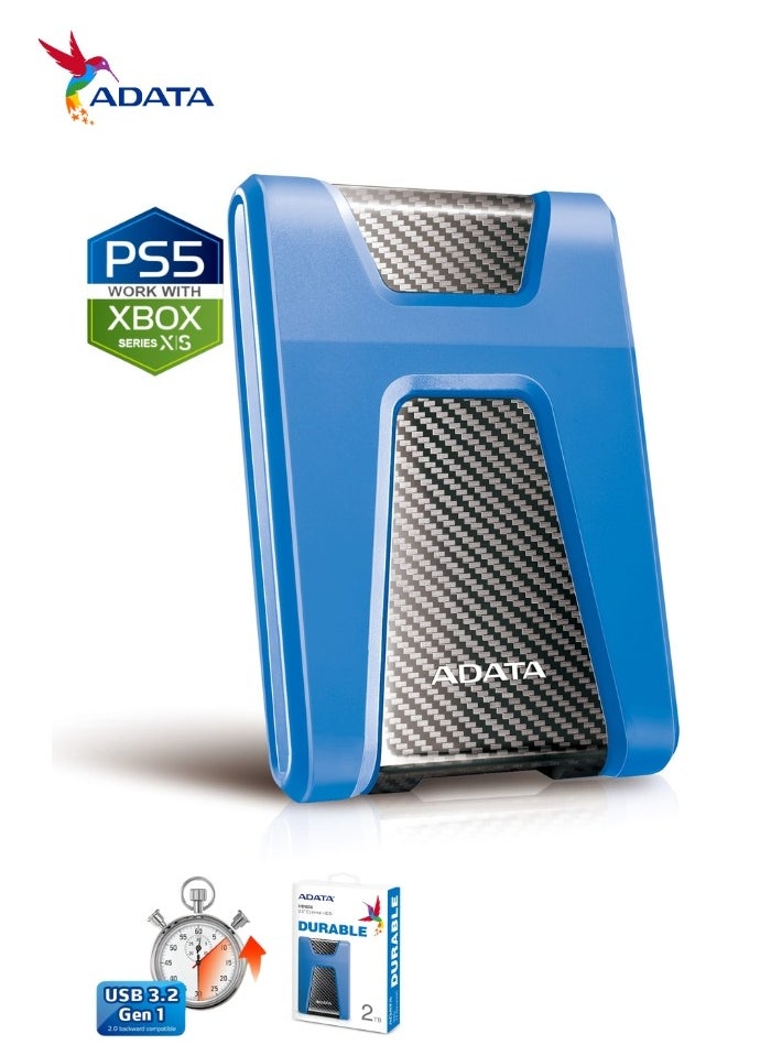 HD650 DURABLE 2TB External HDD | Anti-Shock Hard Drive | Compatible with PS5 XBOX | Blue