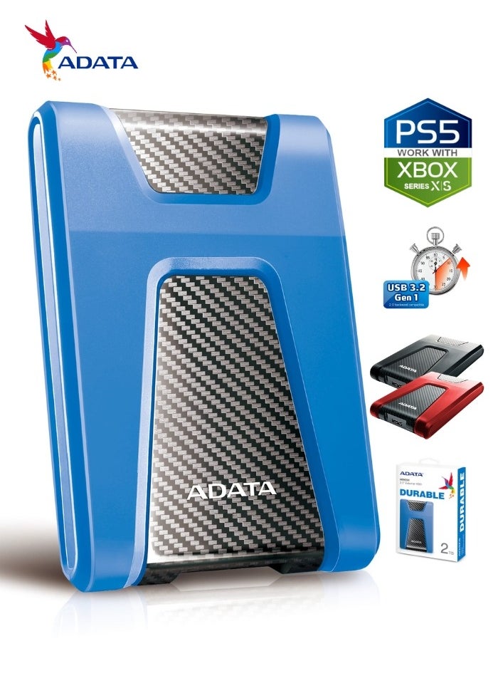 HD650 DURABLE 2TB External HDD | Anti-Shock Hard Drive | Compatible with PS5 XBOX | Blue