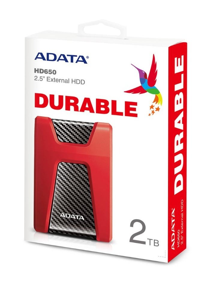 HD650 DURABLE 2TB External HDD | Anti-Shock Hard Drive | Compatible with PS5 XBOX | Red