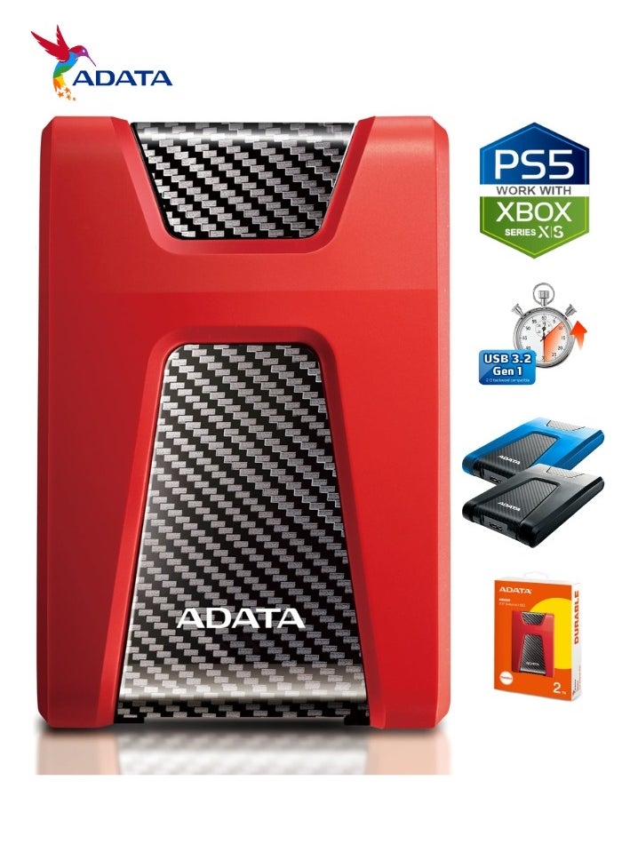 HD650 DURABLE 2TB External HDD | Anti-Shock Hard Drive | Compatible with PS5 XBOX | Red