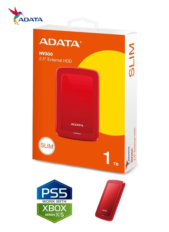 HV300 1TB External HDD Slim Hard Drive | Compatible with PS5 XBOX for Superfast Gaming Fast Data Transfer | Red