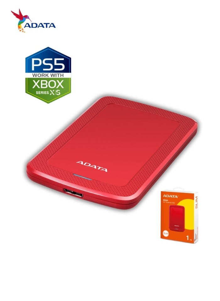 HV300 1TB External HDD Slim Hard Drive | Compatible with PS5 XBOX for Superfast Gaming Fast Data Transfer | Red