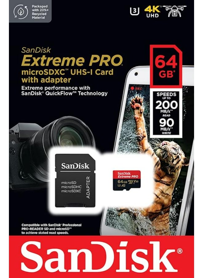 64 GB Memory card Extreme Pro,speeds of up to 100MB/s ,A2 Specification microSDXC  SDSQXCU-064G-GN6MA 64 GB