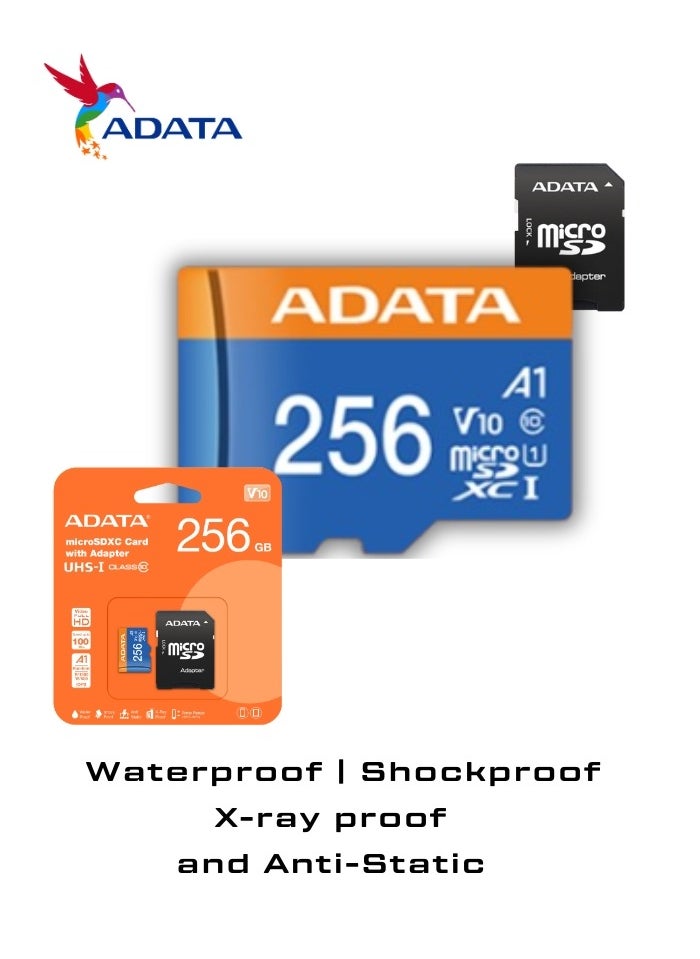 Premier 256GB Memory Card MicroSDHC/SDXC UHS-I Class 10 V10 A1 with Adapter | Waterproof, Shockproof, X-ray proof, and Anti-static