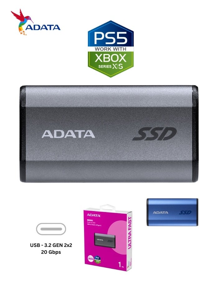 SE880 1TB External SSD | Portable Ultra Fast Solid State Drive Compatible with PS5 XBOX | Silver