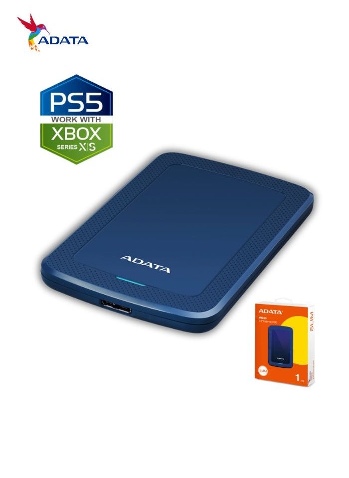 HV300 1TB External HDD Slim Hard Drive | Compatible with PS5 XBOX for Superfast Gaming Fast Data Transfer | Blue