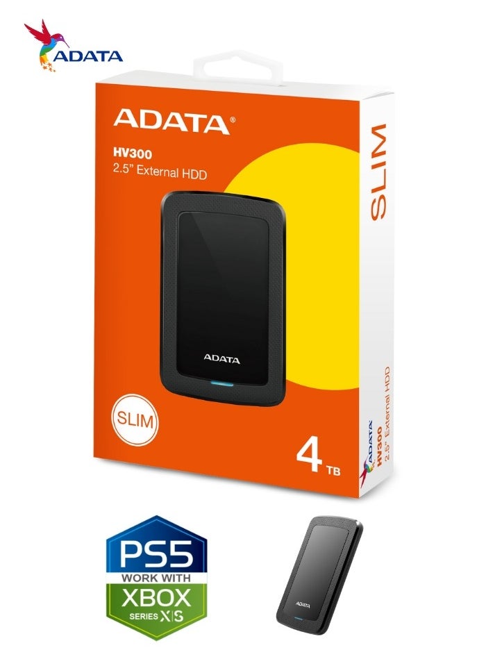 HV300 4TB External HDD Slim Hard Drive | Compatible with PS5 XBOX for Superfast Gaming Fast Data Transfer | Black