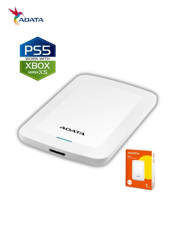 HV300 1TB External HDD Slim Hard Drive | Compatible with PS5 XBOX for Superfast Gaming Fast Data Transfer | White