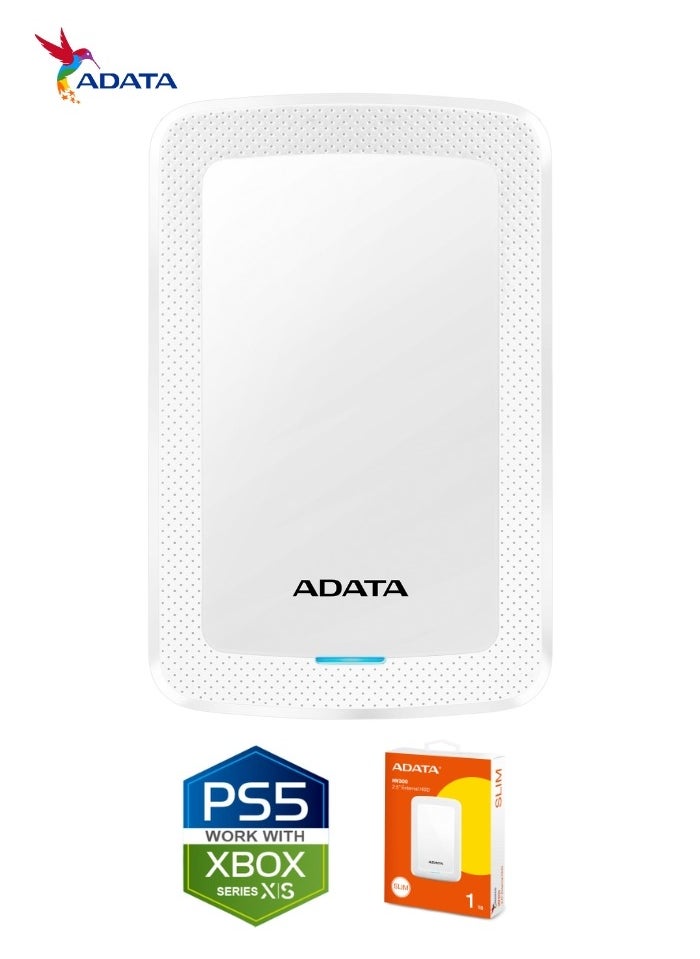 HV300 1TB External HDD Slim Hard Drive | Compatible with PS5 XBOX for Superfast Gaming Fast Data Transfer | White