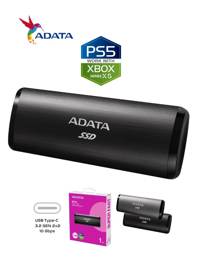 SE760 1TB External SSD | Compatible with PS5 XBox Solid State Drive USB Type-C 3.2 Gen 2 | Black