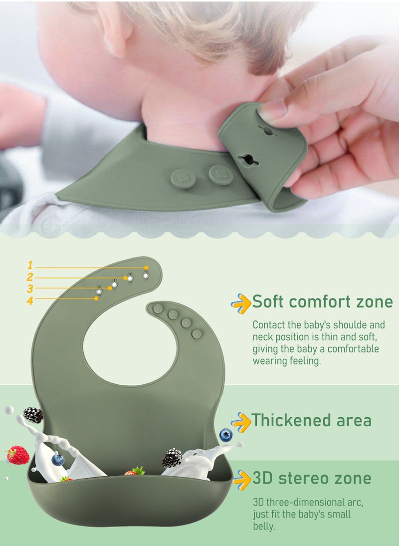 Silicone Baby Feeding Set with Gift Box, Adjustable Baby Bib Toddler Divider Plate Bowl Spoon Fork with Suction