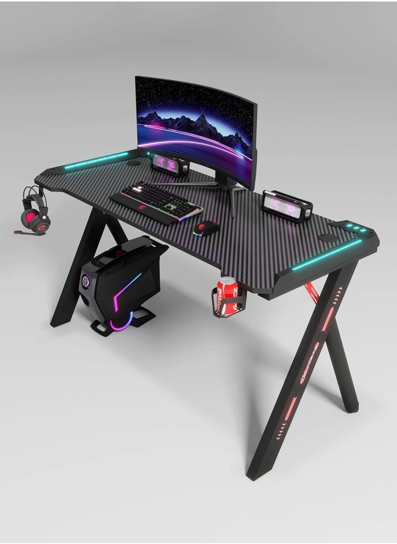 Gaming Desk With RGB LED Colors Light, Headset Hook, Cup Holder Size 120 cm