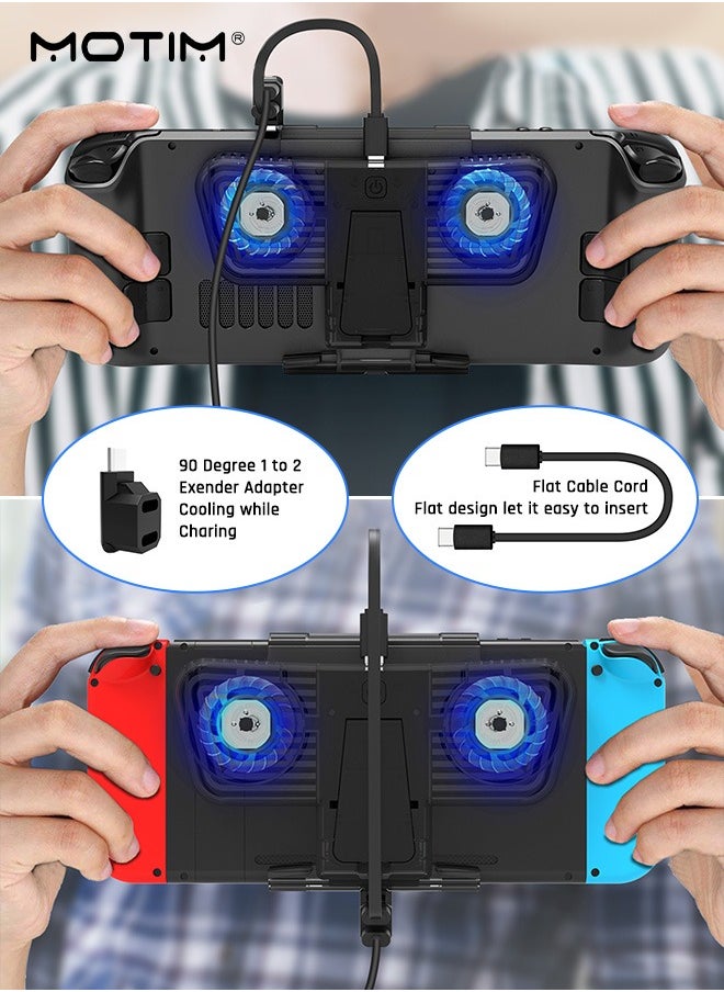 RGB Cooling Fan with Kickstand for Valve Steam Deck Nintendo Switch/OLED Rog Ally Cooling Fan Dock USB-C Adaptor Steam Deck Cooler with Adjustable Speed Blue RGB Lighting