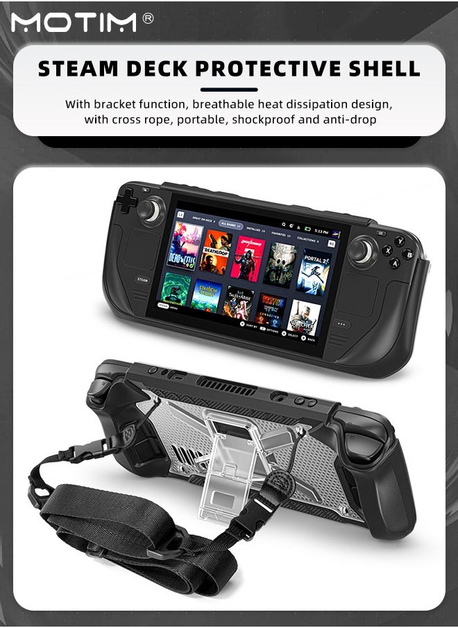 Kickstand Case for Steam Deck with Stand Shoulder Strap Shockproof Non-Slip Anti-Scratch Protective Cover Shock-Absorption Protector Accessories Skin Compatible with Steam Deck