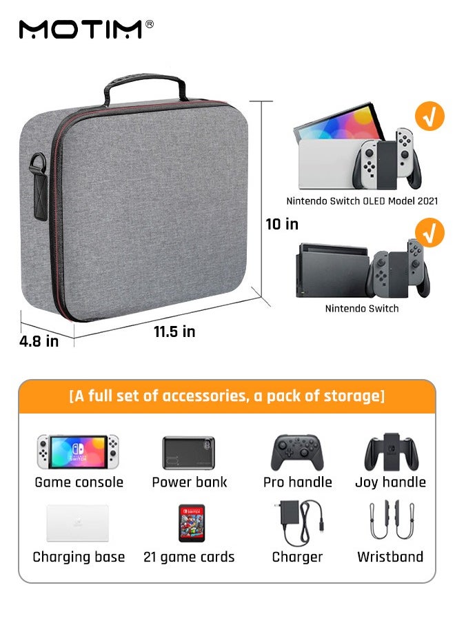 Switch Carrying Case for Nintendo Switch and Switch OLED Model, Gaming Storage Hard Bag with 21 Game Cards, Portable Cross-Body Travel Case Suitcase for Switch Console and Accessories