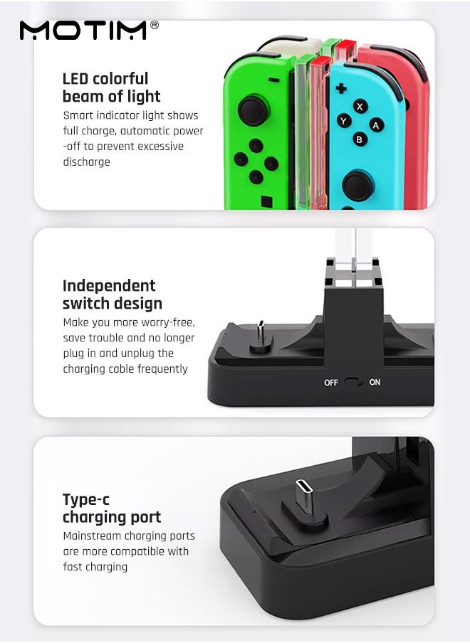 4 in 1 Controller Charger Compatible with Nintendo Switch & OLED Model for Joycon, Charging Dock Station for Joy con and for Pro Controller with Charger Indicator and Type C Charging Cable