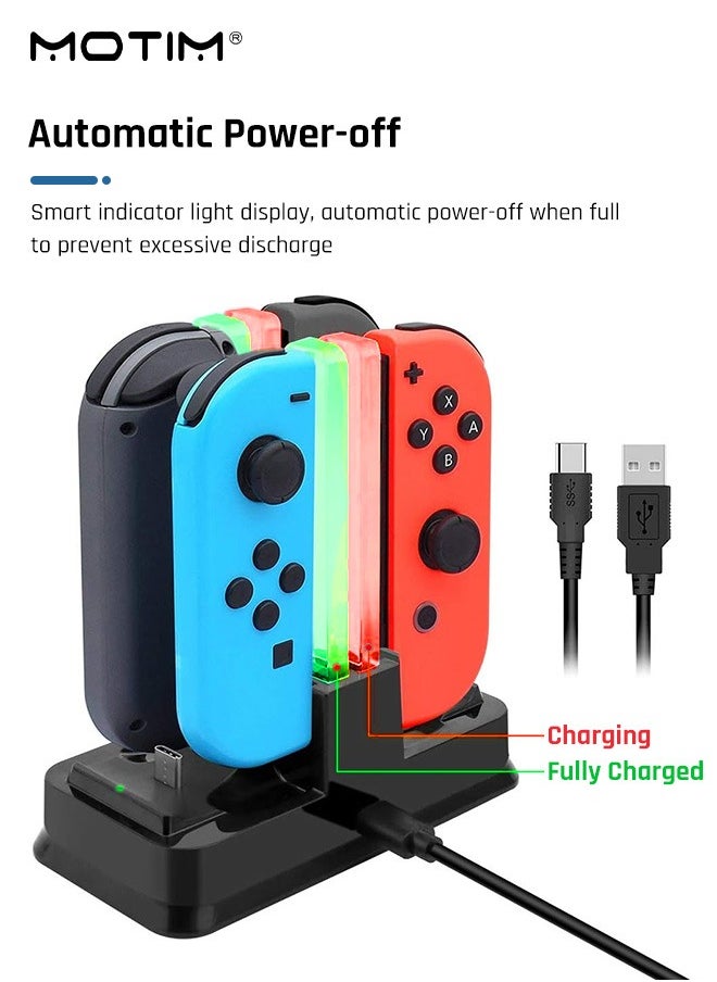 4 in 1 Controller Charger Compatible with Nintendo Switch & OLED Model for Joycon, Charging Dock Station for Joy con and for Pro Controller with Charger Indicator and Type C Charging Cable