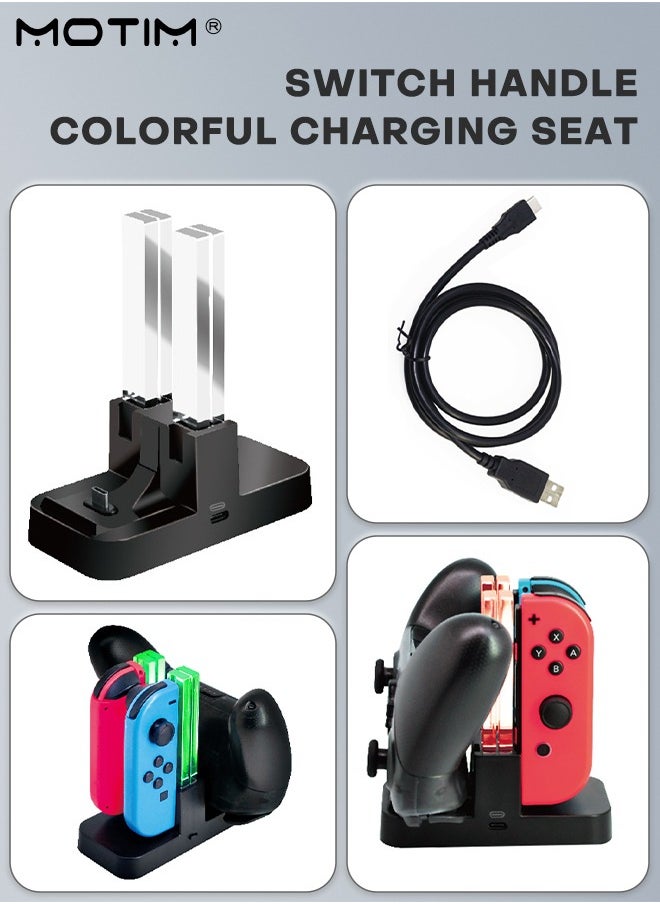 4 in 1 Controller Charger Compatible with Nintendo Switch & OLED Model for Joycon, Charging Dock Station for Joy con and for Pro Controller with Charger Indicator and Type C Charging Cable