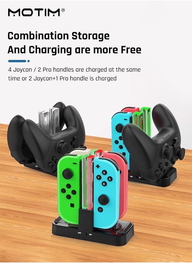 4 in 1 Controller Charger Compatible with Nintendo Switch & OLED Model for Joycon, Charging Dock Station for Joy con and for Pro Controller with Charger Indicator and Type C Charging Cable