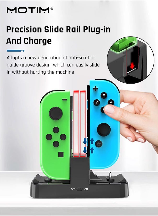 4 in 1 Controller Charger Compatible with Nintendo Switch & OLED Model for Joycon, Charging Dock Station for Joy con and for Pro Controller with Charger Indicator and Type C Charging Cable