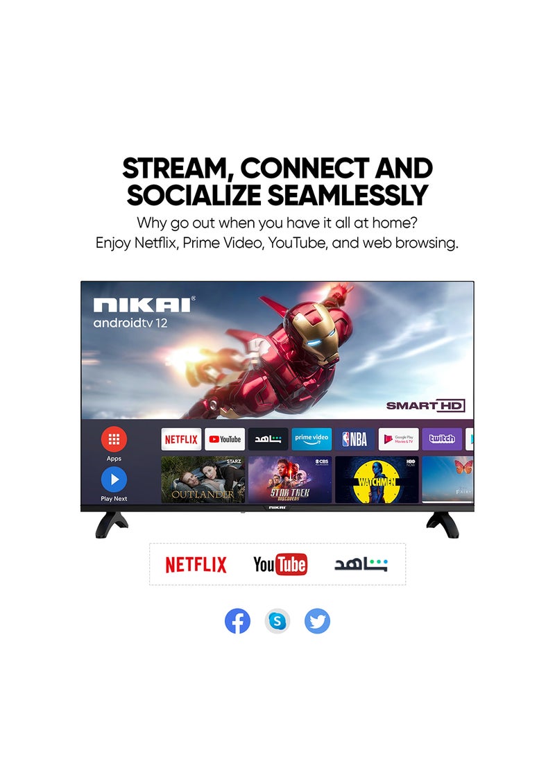 32 Inch Smart LED TV | HD 1366 x 768 Resolution | Android TV with Wi-Fi & DLNA | Quad-Core Processor | 16W Speaker Power | 2x HDMI, 2x USB | Netflix, YouTube, Shahid NTV3200SLED Black