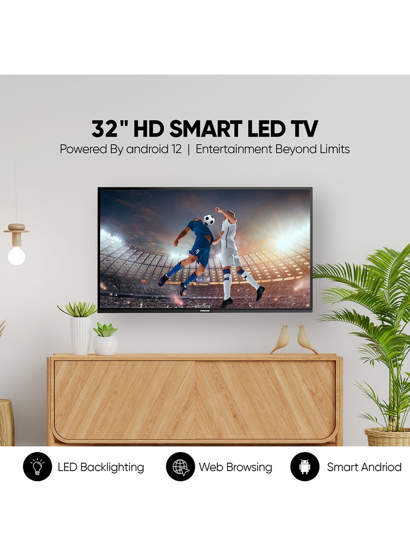 32 Inch Smart LED TV | HD 1366 x 768 Resolution | Android TV with Wi-Fi & DLNA | Quad-Core Processor | 16W Speaker Power | 2x HDMI, 2x USB | Netflix, YouTube, Shahid NTV3200SLED Black