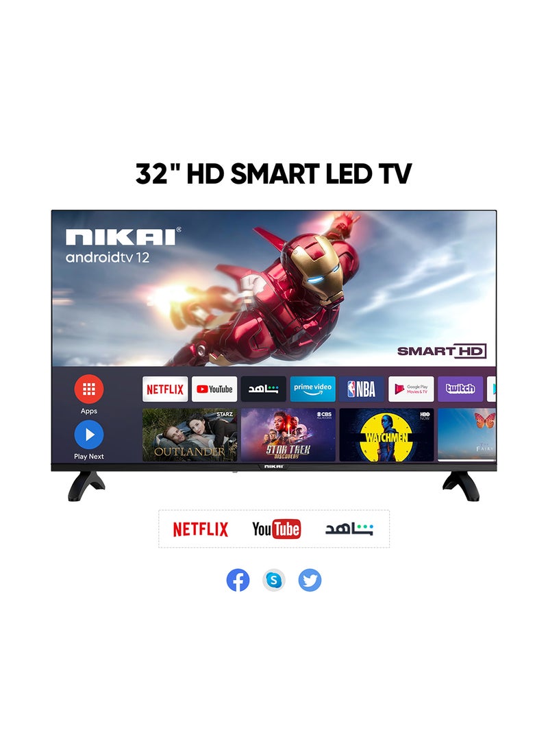 32 Inch Smart LED TV | HD 1366 x 768 Resolution | Android TV with Wi-Fi & DLNA | Quad-Core Processor | 16W Speaker Power | 2x HDMI, 2x USB | Netflix, YouTube, Shahid NTV3200SLED Black