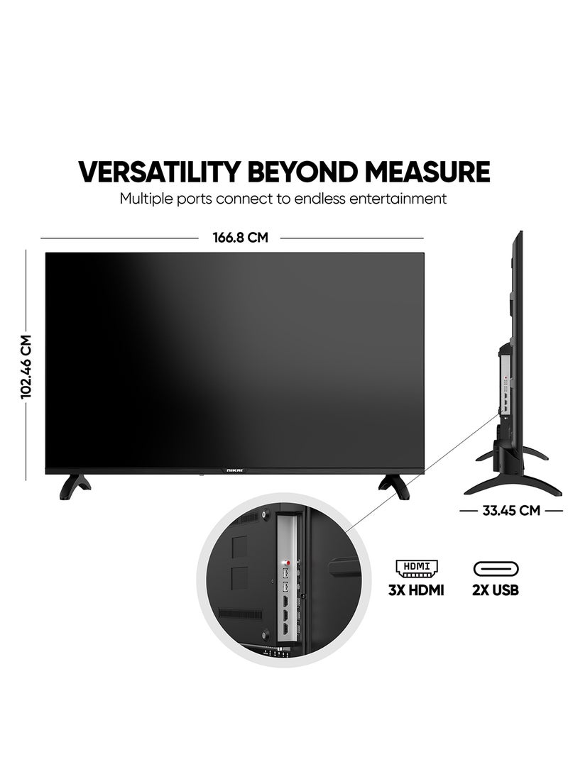 75 Inch Smart LED TV, Frameless Design, Built-In Wi-Fi, Smart Apps Shahid, YouTube, Netflix, Amazon, HDMI And USB Connectivity, Quad-Core, 1GB RAM, 8 GB Memory, Auto Power Off UHD75SLEDT Silver