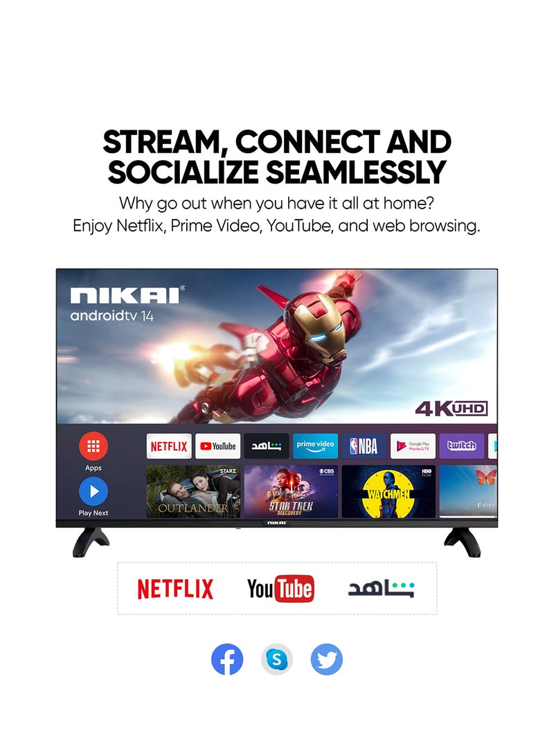 75 Inch Smart LED TV, Frameless Design, Built-In Wi-Fi, Smart Apps Shahid, YouTube, Netflix, Amazon, HDMI And USB Connectivity, Quad-Core, 1GB RAM, 8 GB Memory, Auto Power Off UHD75SLEDT Silver