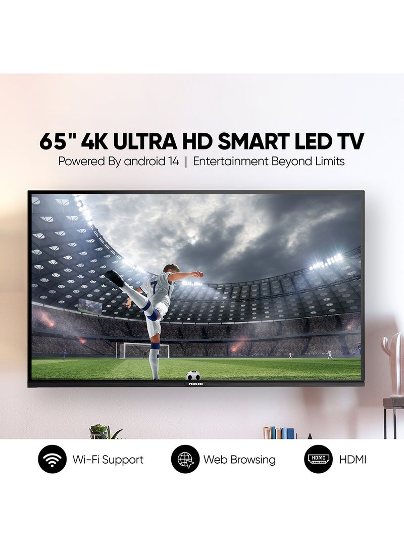 65-Inch 4K UHD Android Smart LED TV | Ultra HD Resolution, Built-In Apps (Netflix, YouTube, Facebook, Twitter, Skype) | 60Hz Refresh Rate, USB & HDMI Connectivity, DLNA Support UHD65SLED Black