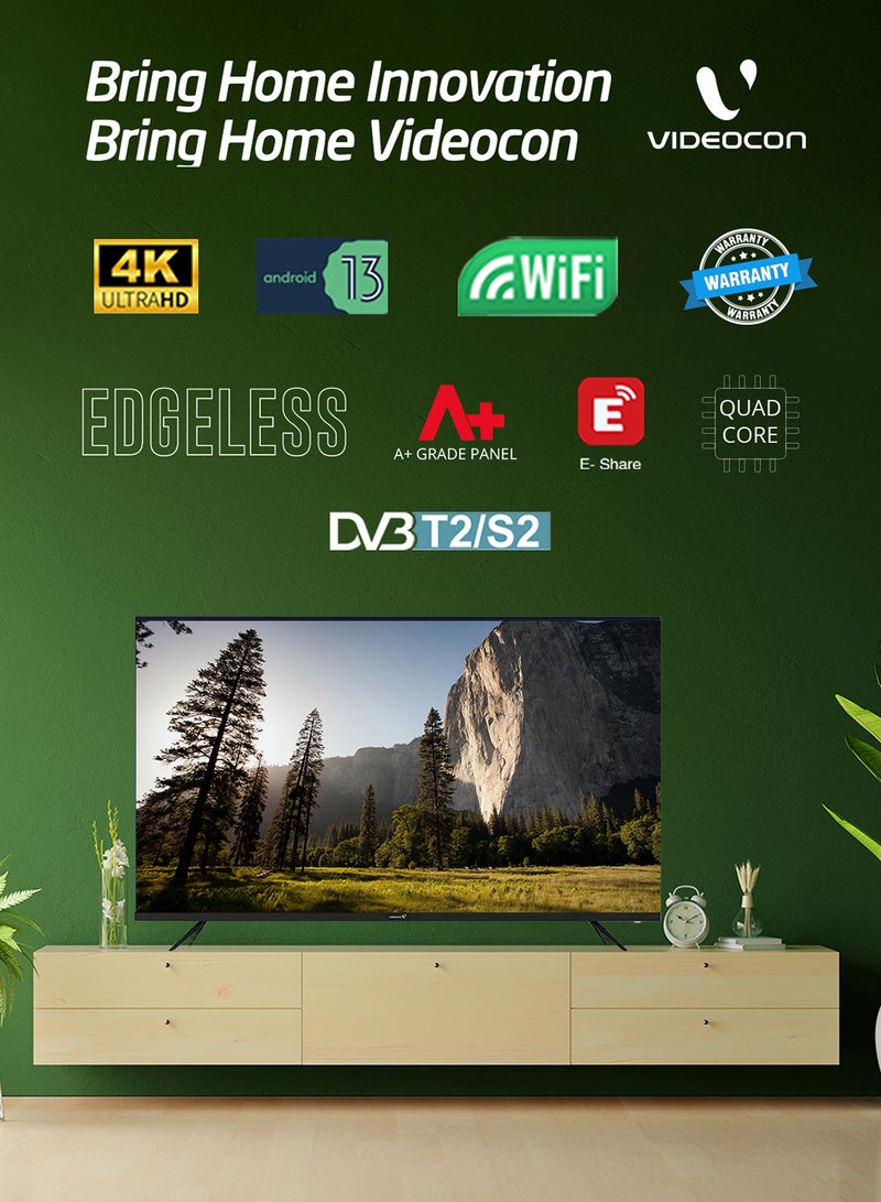 50 Inch Edgeless 4K UHD Android 13 Smart TV Netflix, Youtube, Amazon Prime Etc E50EL1100 Black