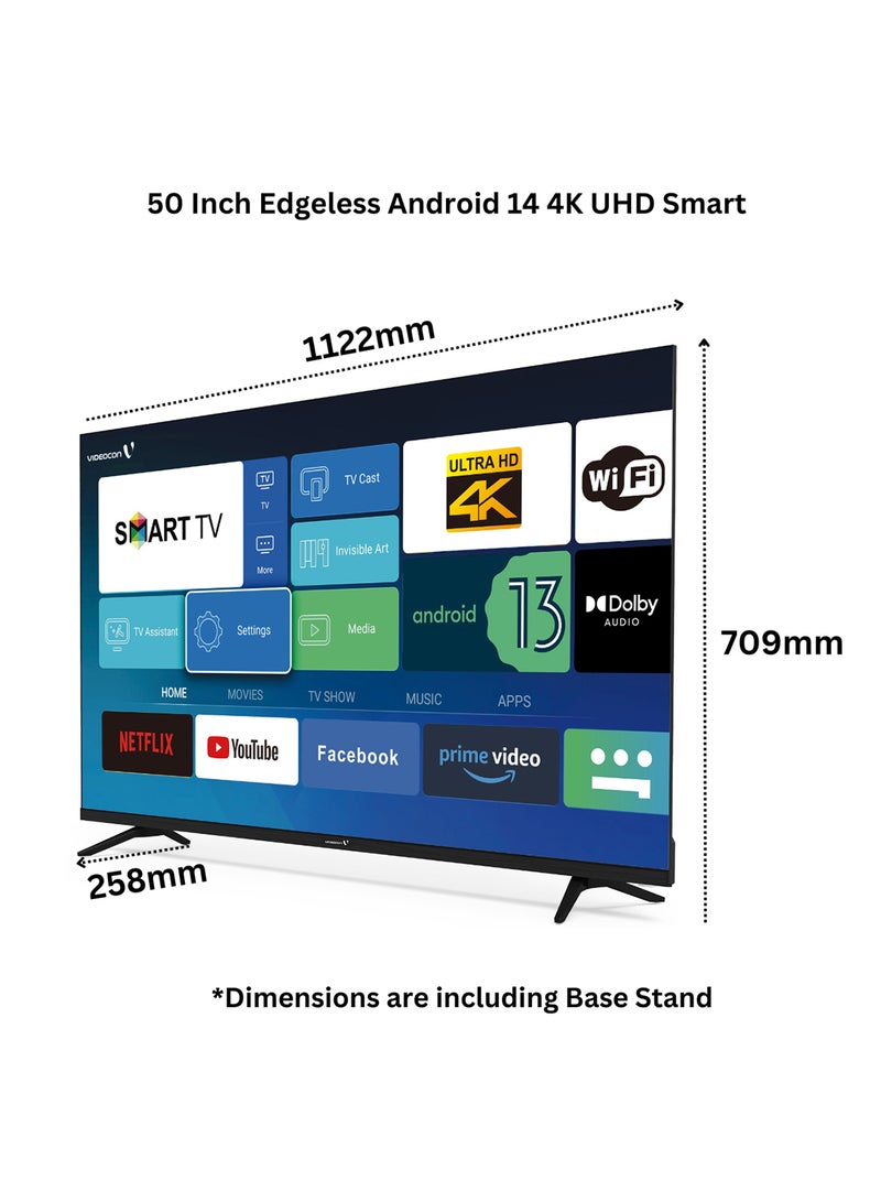 50 Inch Edgeless 4K UHD Android 13 Smart TV Netflix, Youtube, Amazon Prime Etc E50EL1100 Black