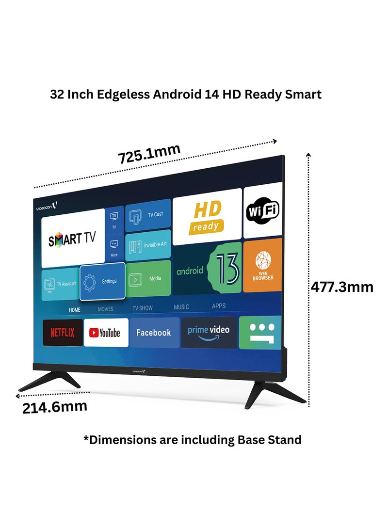 32 Inch Edgeless Android 14 HD Ready Smart Tv Netflix, Youtube, Etc E32EL1100 Black