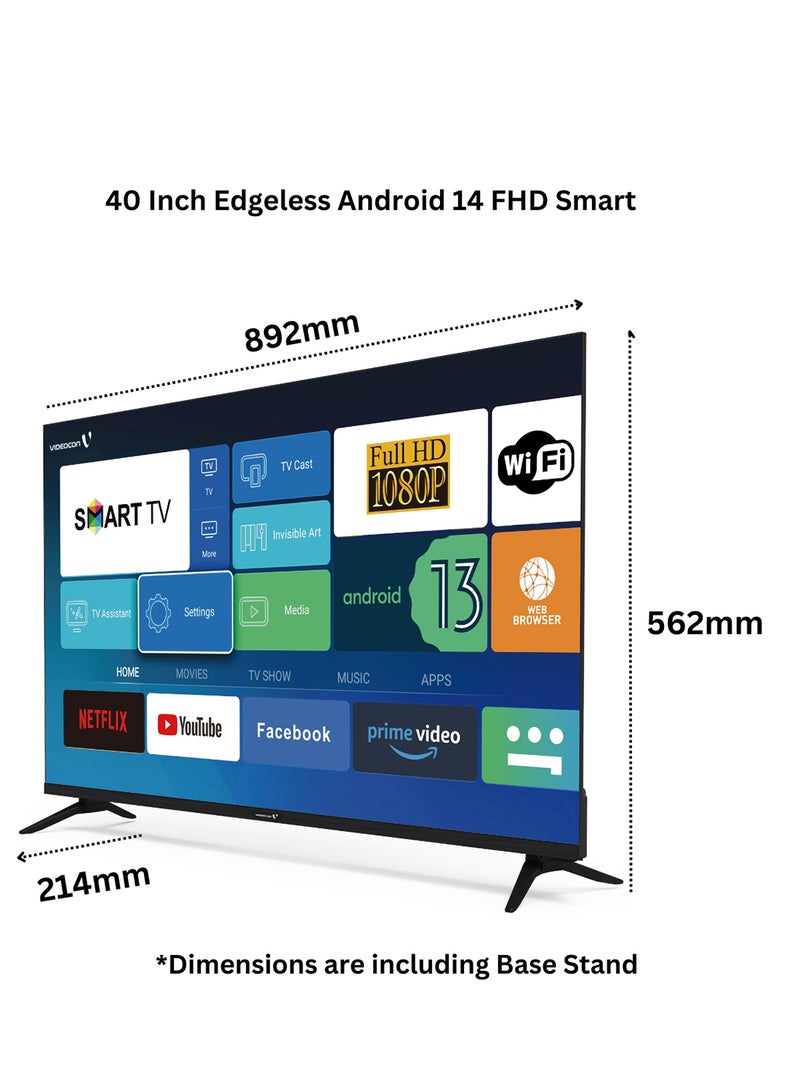40 Inch Edgeless Android 14 Full HD Smart TV Netflix, Youtube, Amazon Prime Etc E40EL1100 Black