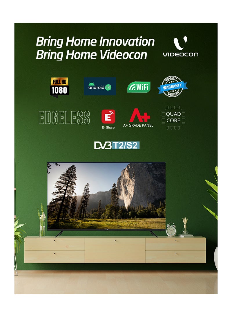 43 Inch Edgeless Android 14 Full HD Smart TV Netflix, Youtube, Amazon Prime Etc E43EL1100 Black