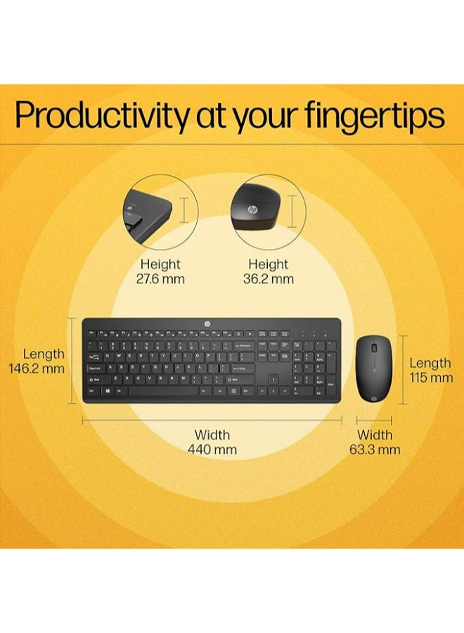 230 Wireless Keyboard and Mouse Combo Set, 1600 Dpi, English, 18H24AA#ABV Black