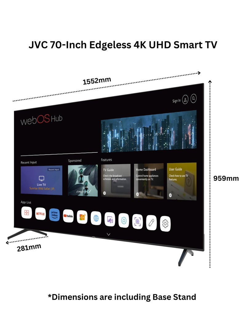 70 Inch Edgeless 4K UHD WebOS Hub Smart TV With Bluetooth, Dolby Audio, DVB T2/S2, Magic Remote LT-70N7145 Black
