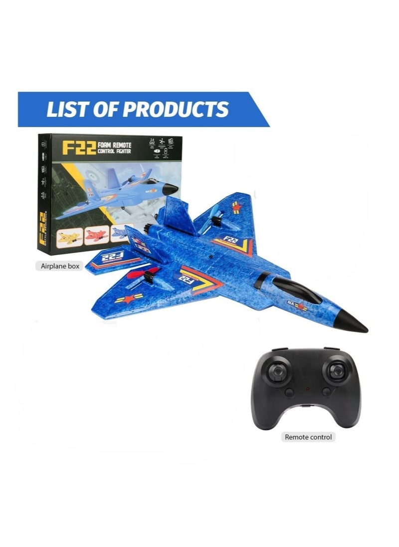 Remote Control Plane RTF F22 Raptor 2.4Ghz 6 Axis Gyro RC Airplane With Light Strip Jet Fighter Toy for Kids Blue