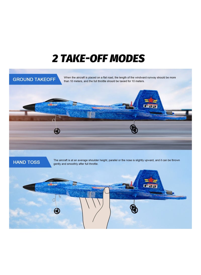 Remote Control Plane RTF F22 Raptor 2.4Ghz 6 Axis Gyro RC Airplane With Light Strip Jet Fighter Toy for Kids Blue