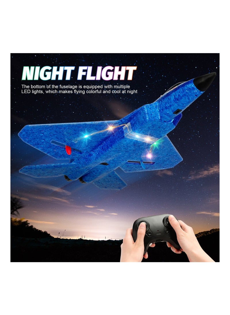 Remote Control Plane RTF F22 Raptor 2.4Ghz 6 Axis Gyro RC Airplane With Light Strip Jet Fighter Toy for Kids Blue