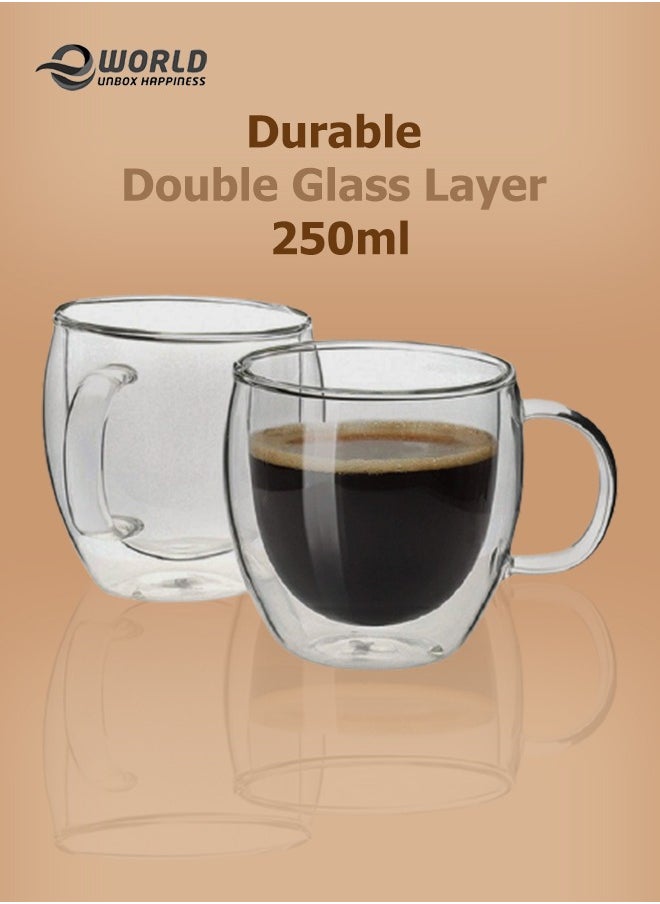 6-Piece Insulated Double Wall Cup with Handle for Drinkware Coffee Tea Available in 250ml, 350ml and 450ml