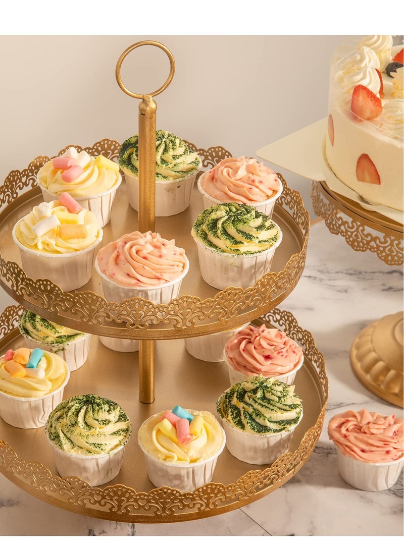 Gold Cake Stand 5 Pcs, Antique-Inspired Dessert Table Display Set Different Heights and Shapes Stands Tiered Cupcake Holder Candy Fruit Plate Decoration